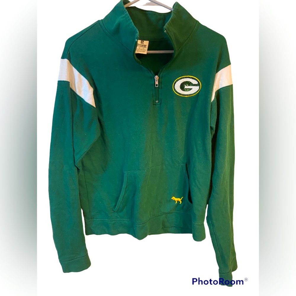 Victorias Secret Pink Green Bay Packers Quarter Zip Sweatshirt (XS)